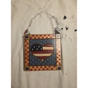Rustic Wooden American Flag Heart Hanging Wall Americana Art